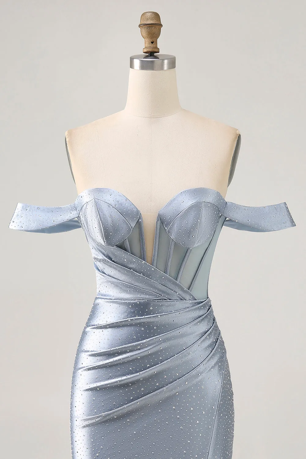 Dusty Blue Bodycon Corset Off The Shoulder Homecoming Dress sold by Zapaka product image thumbnail 4