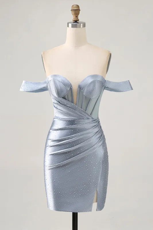 Dusty Blue Bodycon Corset Off The Shoulder Homecoming Dress sold by Zapaka