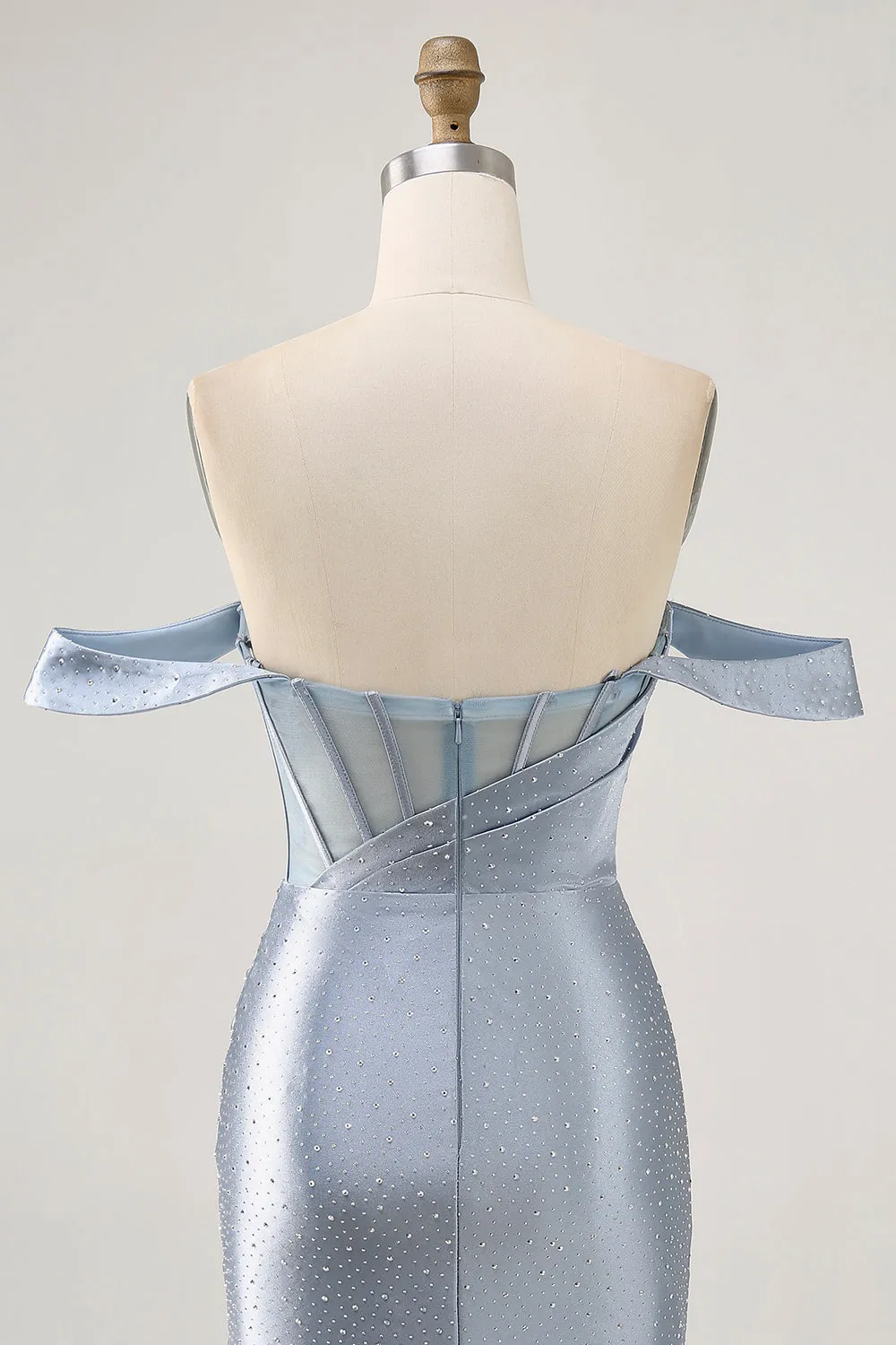 Dusty Blue Bodycon Corset Off The Shoulder Homecoming Dress sold by Zapaka product image thumbnail 5