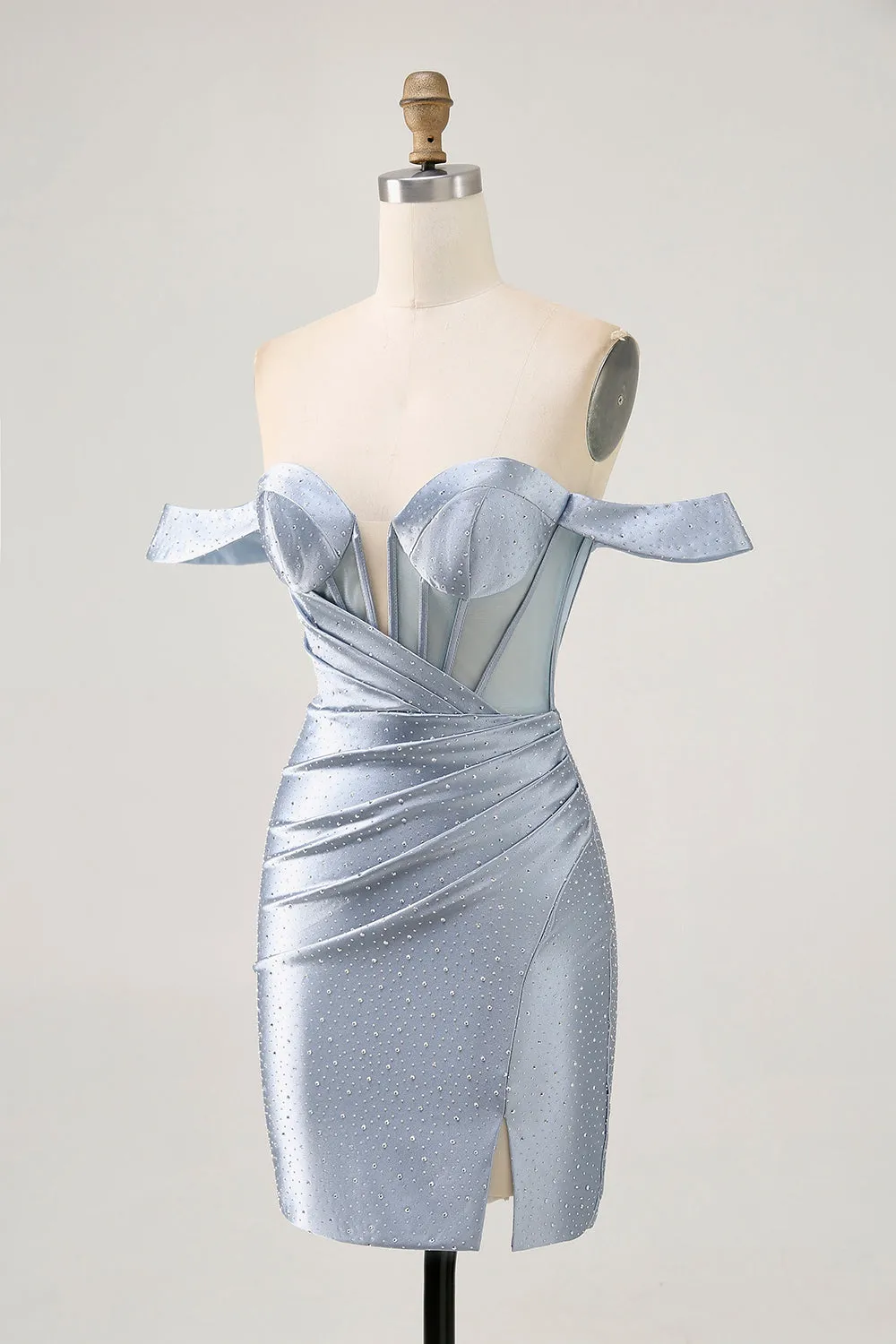 Dusty Blue Bodycon Corset Off The Shoulder Homecoming Dress sold by Zapaka product image thumbnail 3