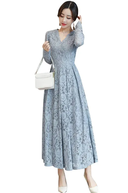 Sky Blue V-Neck Lace Dress sold by Zapaka
