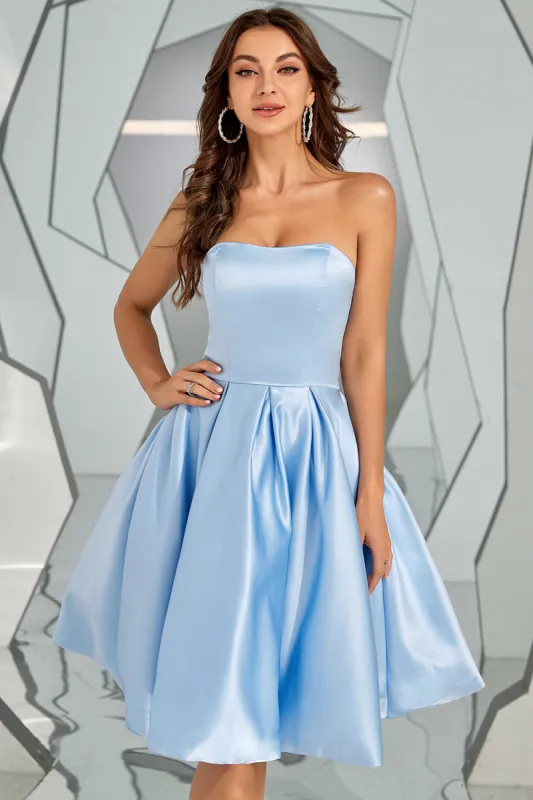 Sky Blue Strapless Homecoming Dress sold by Zapaka