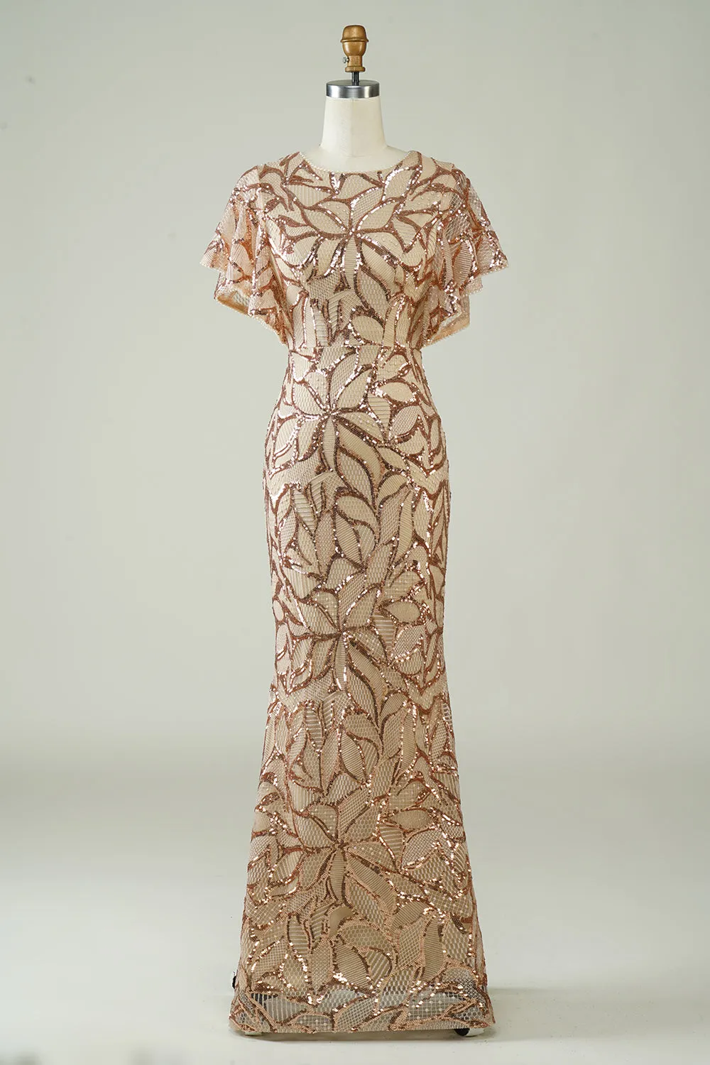 Champagne Sequins Long Prom Dress with Slit Back sold by Zapaka