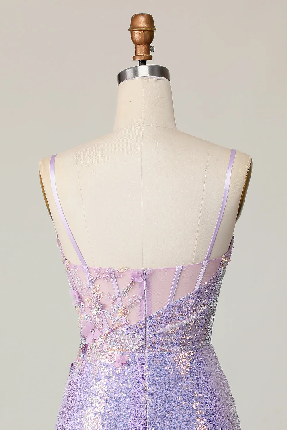 Sparkly Lilac Bodycon Corset Sequins Homecoming Dress with 3D Flowers sold by Zapaka product image thumbnail 5