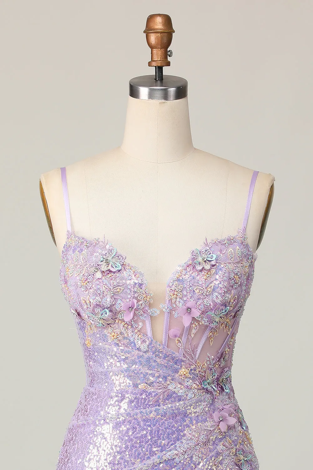 Sparkly Lilac Bodycon Corset Sequins Homecoming Dress with 3D Flowers sold by Zapaka product image thumbnail 4