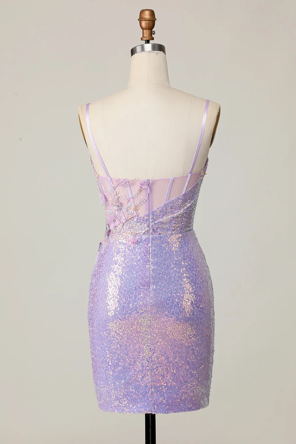 Sparkly Lilac Bodycon Corset Sequins Homecoming Dress with 3D Flowers sold by Zapaka product image thumbnail 2
