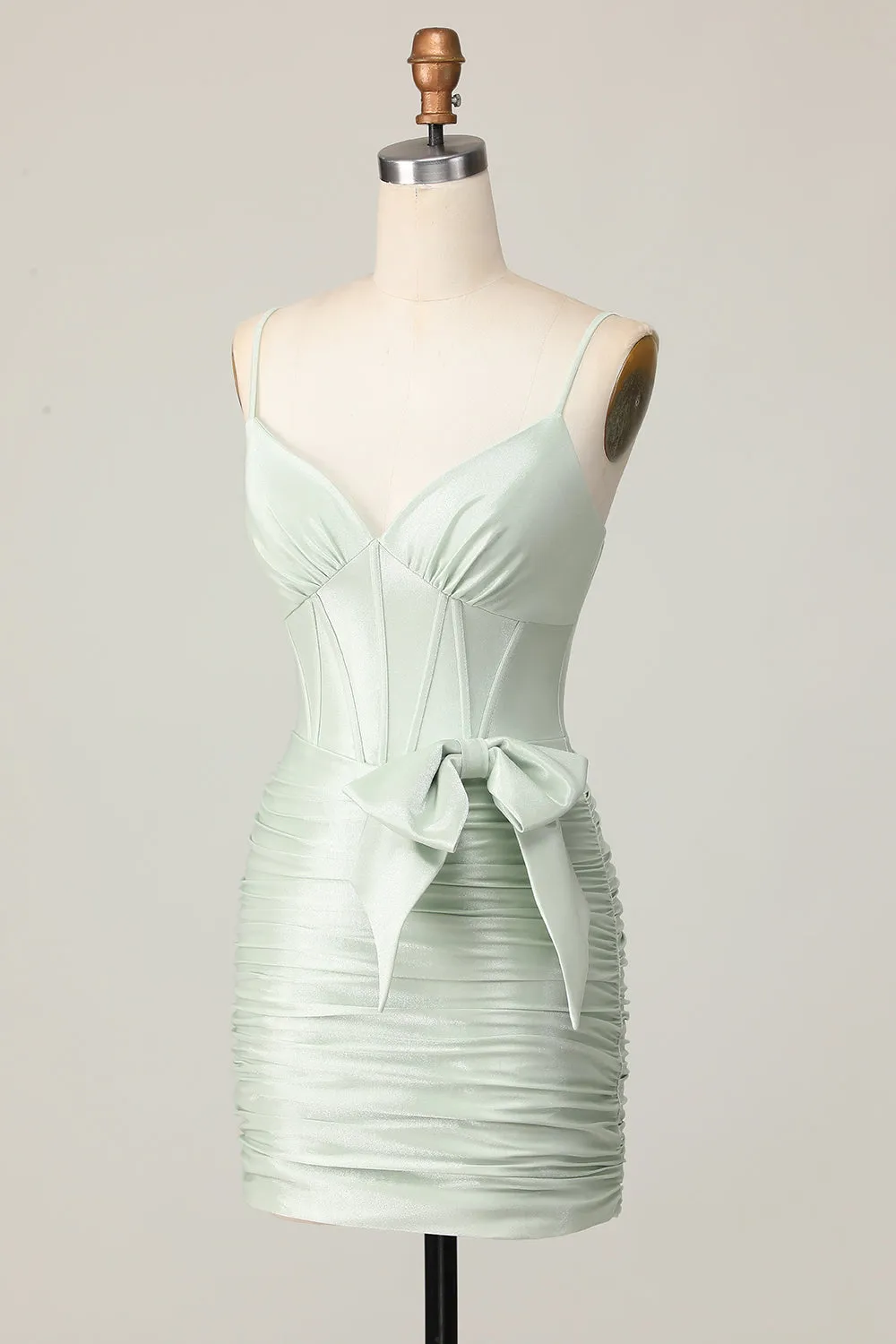 Sage Bodycon Corset Short Homecoming Dress with Bow sold by Zapaka product image thumbnail 3