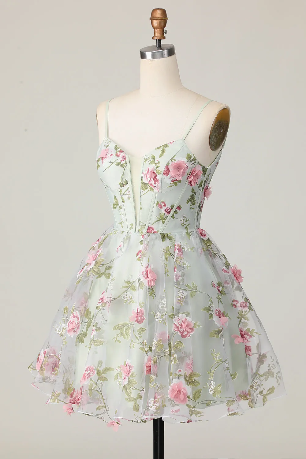 Sage Flower A-Line Corset Homecoming Dress with Lace Up Back sold by Zapaka product image thumbnail 3
