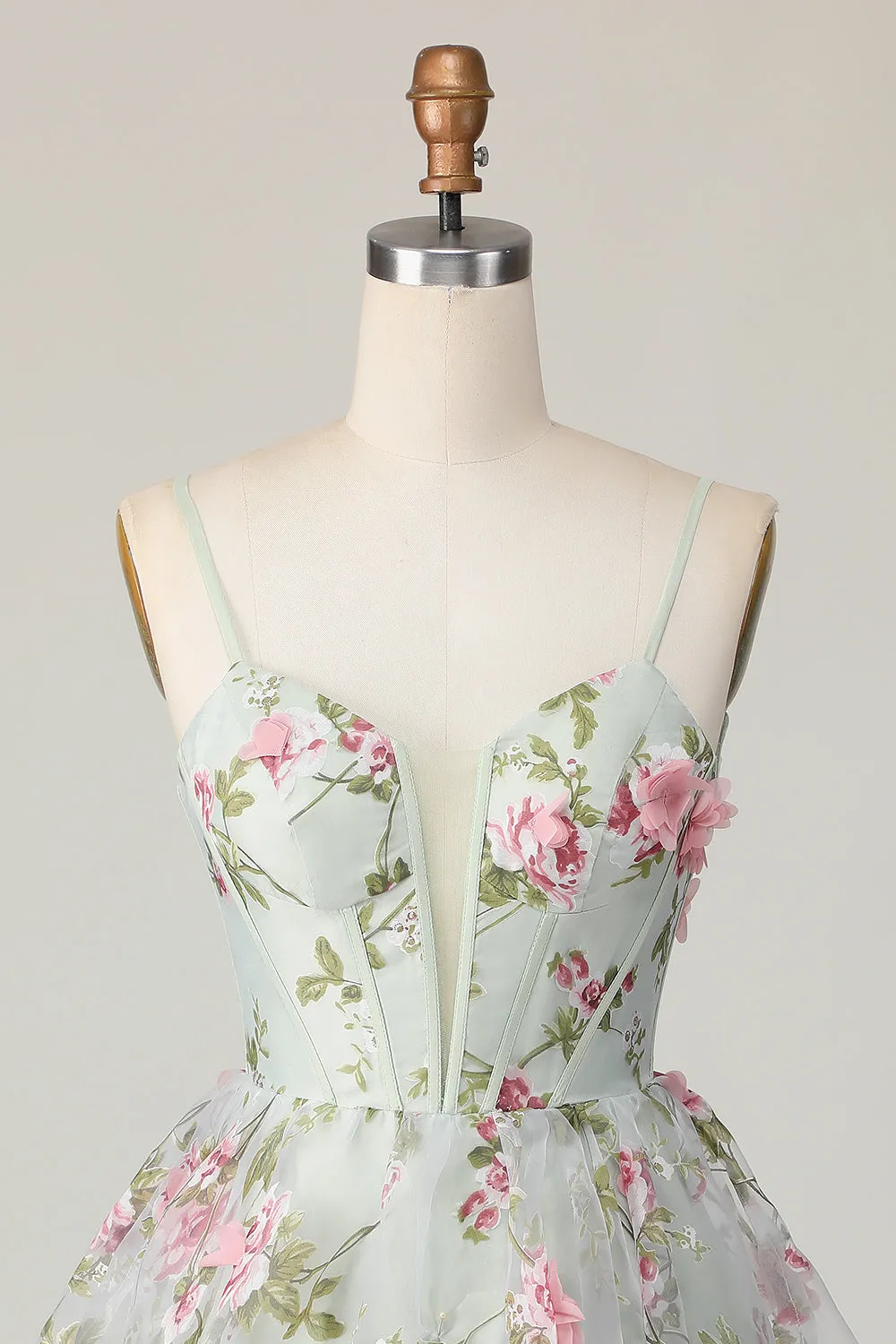 Sage Flower A-Line Corset Homecoming Dress with Lace Up Back sold by Zapaka product image thumbnail 4