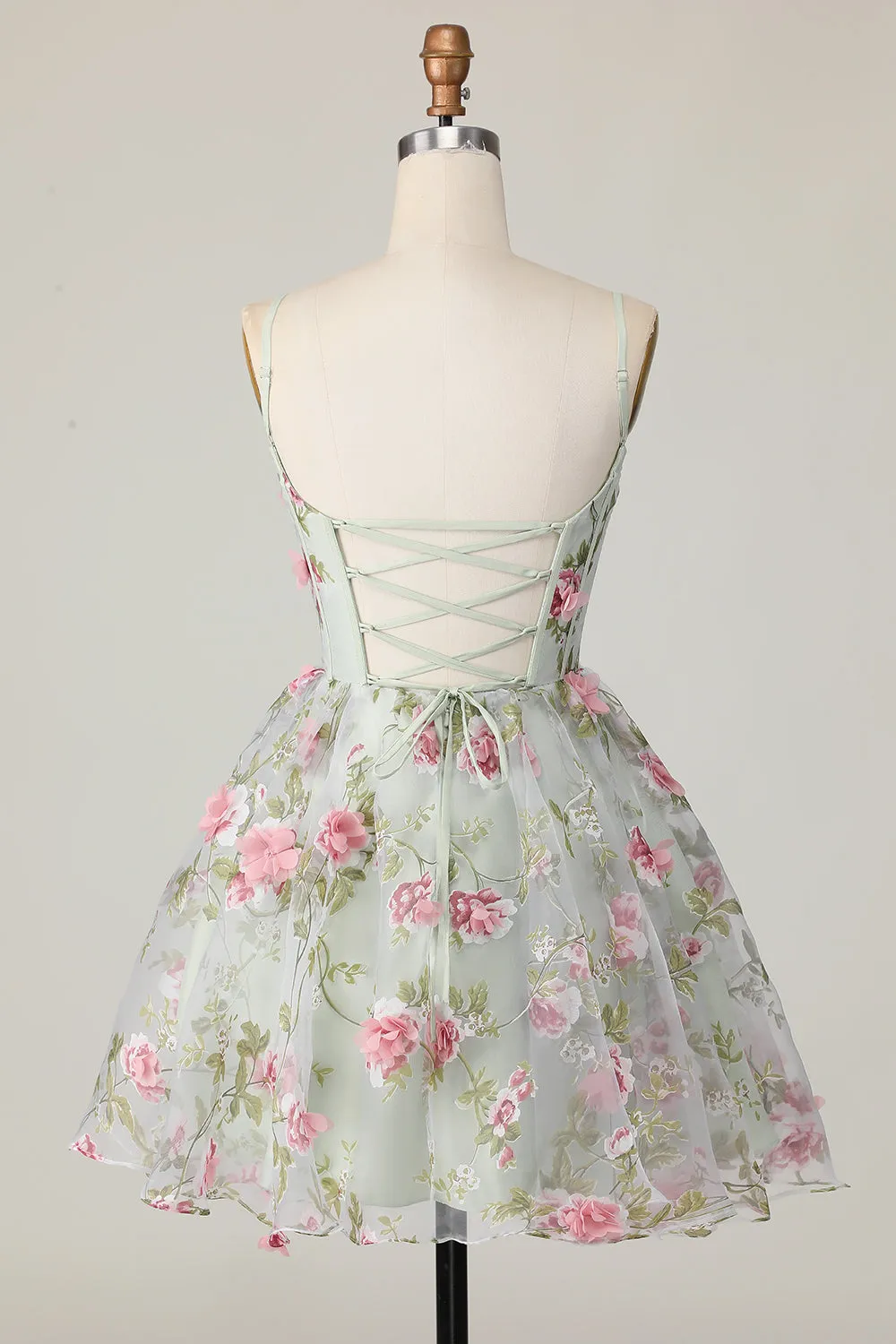 Sage Flower A-Line Corset Homecoming Dress with Lace Up Back sold by Zapaka product image thumbnail 2