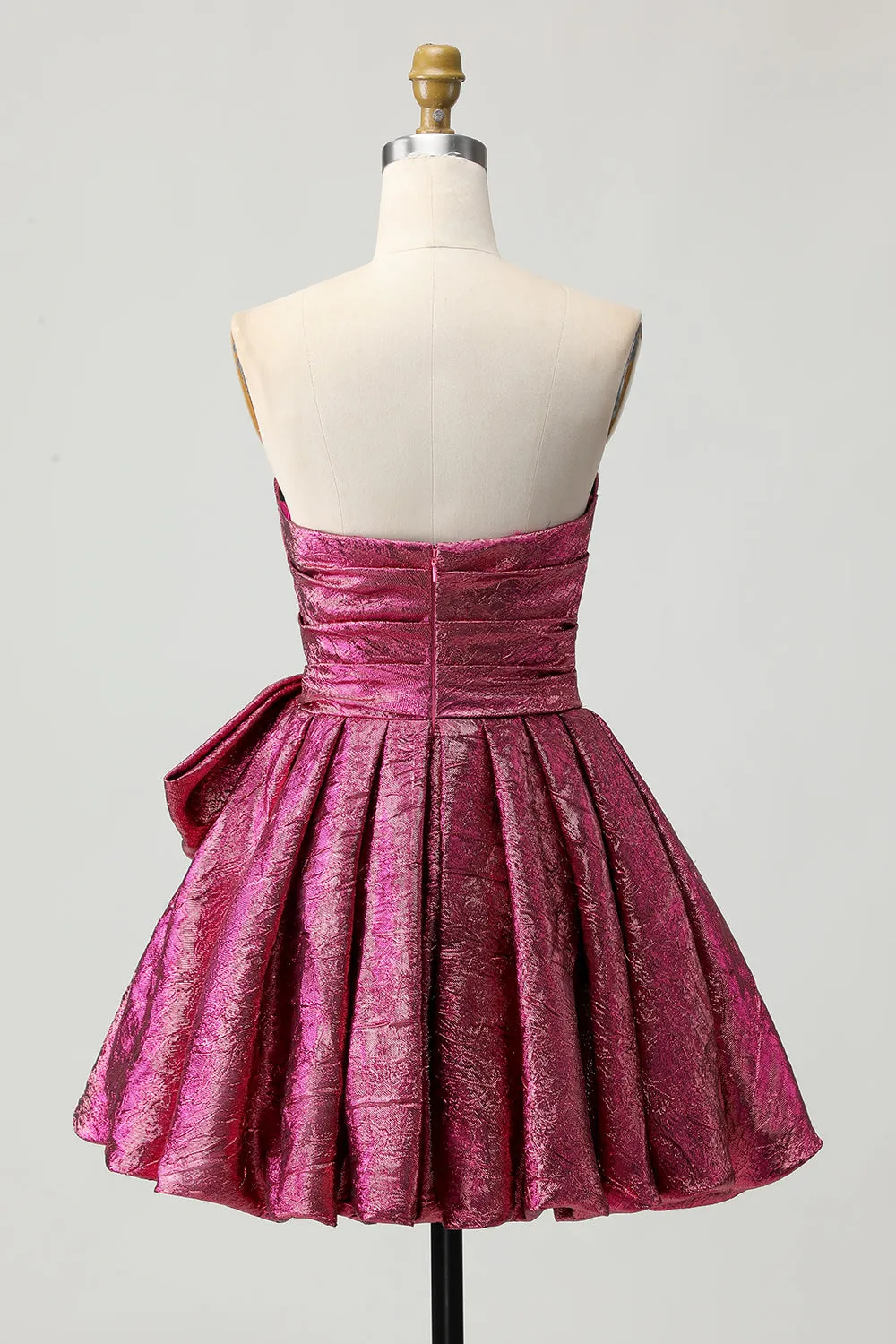 A-Line Strapless Ruched Dark Purple Short Homecoming Dress with Bow sold by Zapaka product image thumbnail 2