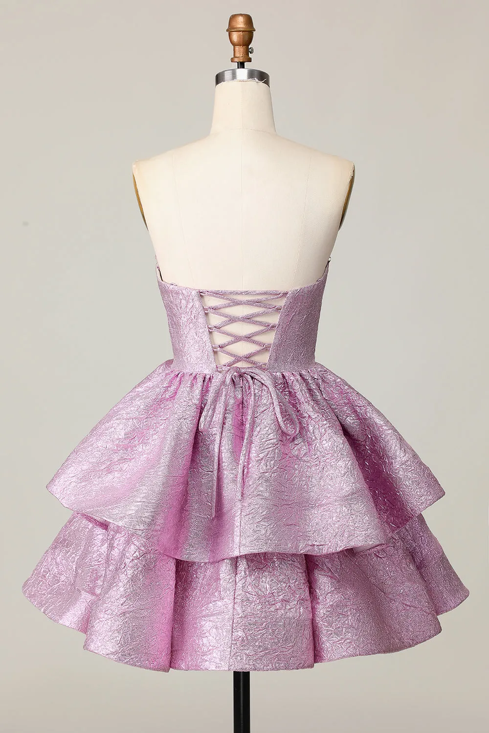 Light Purple A Line Strapless Lace Up Back Tiered Homecoming Dress with Bow sold by Zapaka product image thumbnail 2