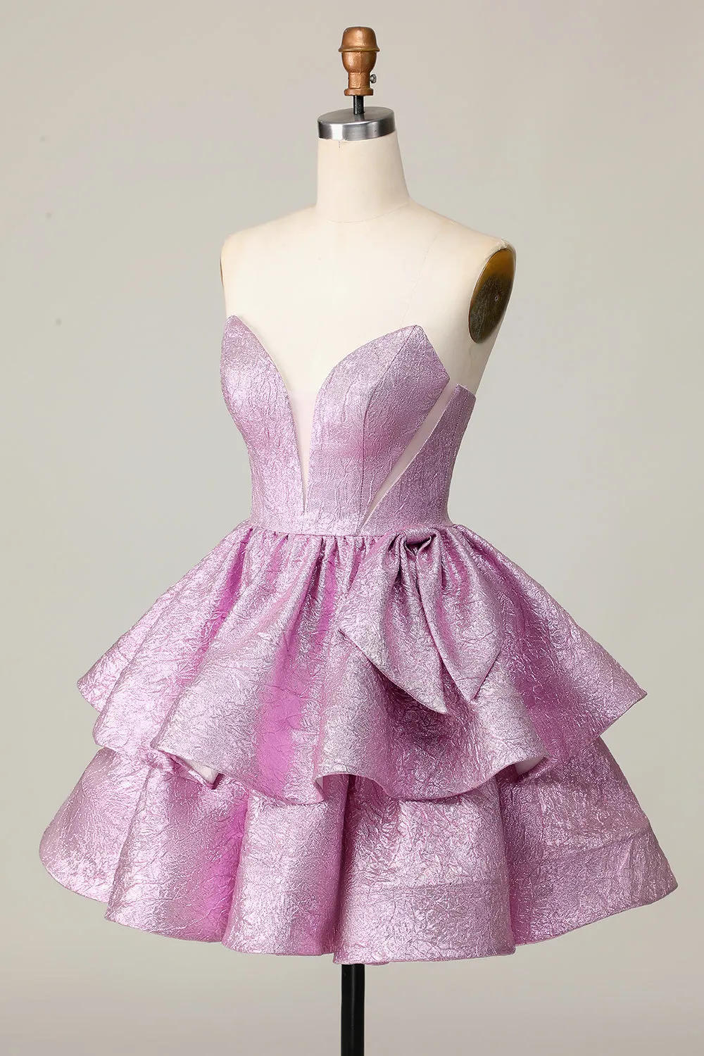 Light Purple A Line Strapless Lace Up Back Tiered Homecoming Dress with Bow sold by Zapaka product image thumbnail 3