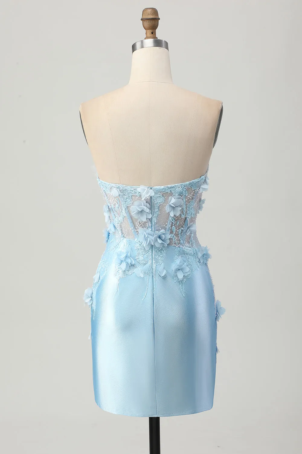 Sky Blue Satin Bodycon Strapless Sequins Short Homecoming Dress with Appliques sold by Zapaka product image thumbnail 2