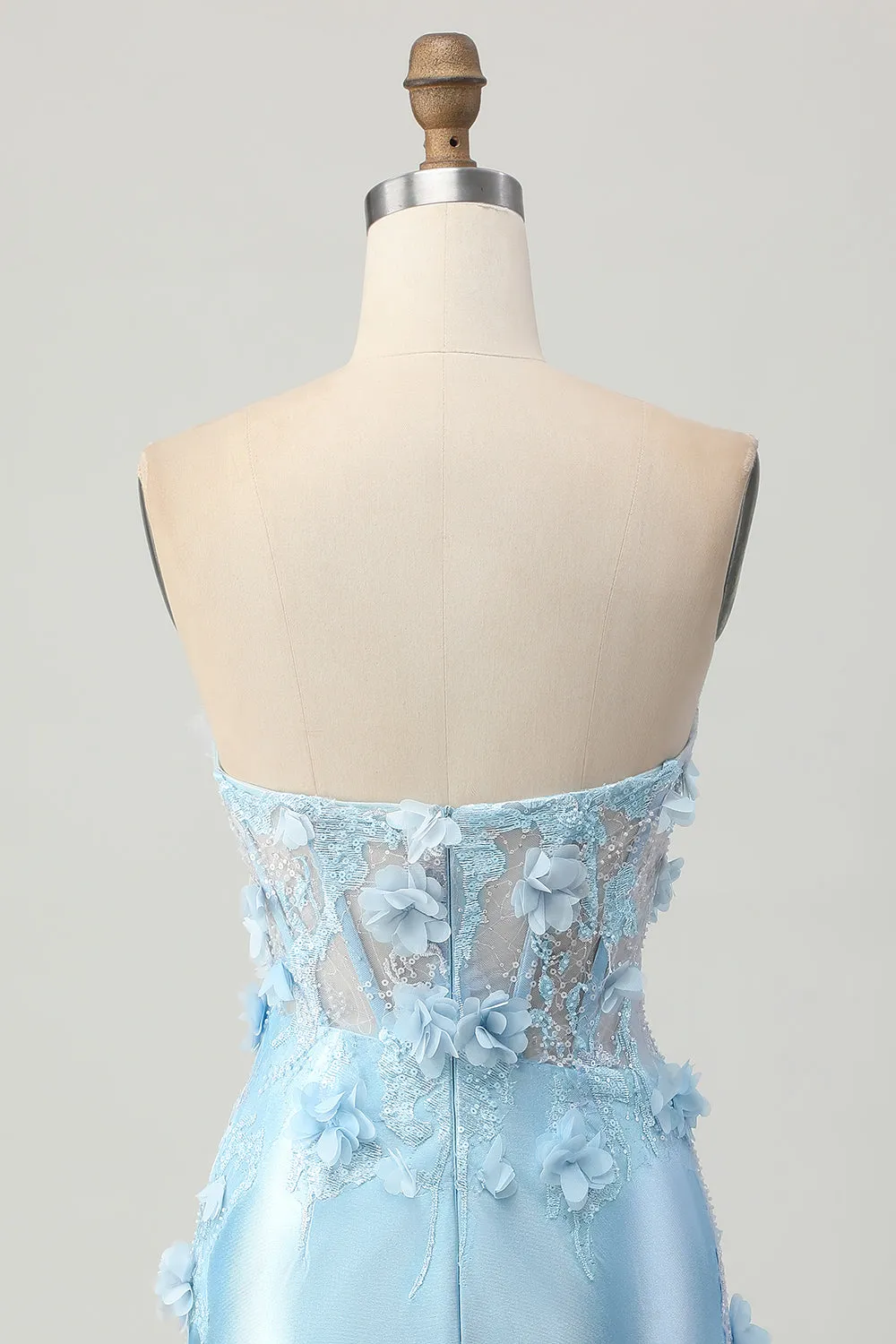 Sky Blue Satin Bodycon Strapless Sequins Short Homecoming Dress with Appliques sold by Zapaka product image thumbnail 5