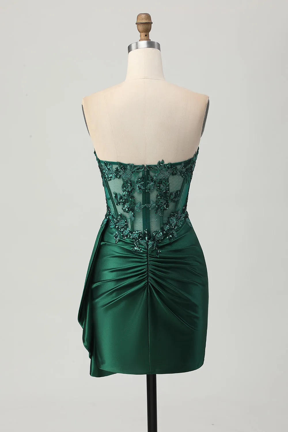 Sparkly Dark Green Strapless Corset Sequins Bodycon Homecoming Dress with Streamer sold by Zapaka product image thumbnail 2