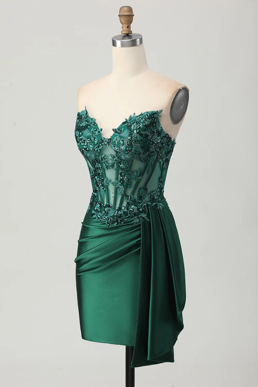 Sparkly Dark Green Strapless Corset Sequins Bodycon Homecoming Dress with Streamer sold by Zapaka product image thumbnail 3