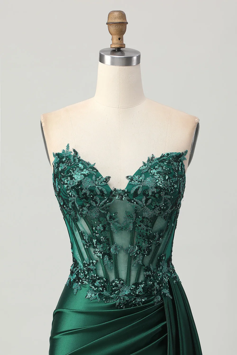 Sparkly Dark Green Strapless Corset Sequins Bodycon Homecoming Dress with Streamer sold by Zapaka product image thumbnail 4