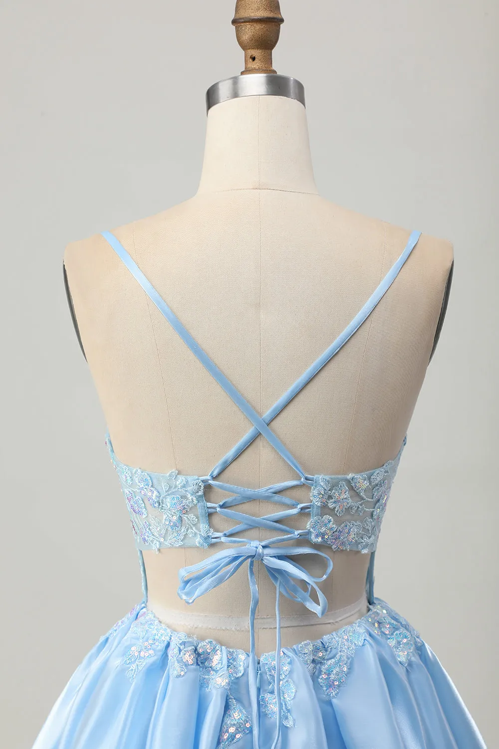 Blue A Line Sequins Corset Cut Out Short Homecoming Dress with Appliques sold by Zapaka product image thumbnail 5