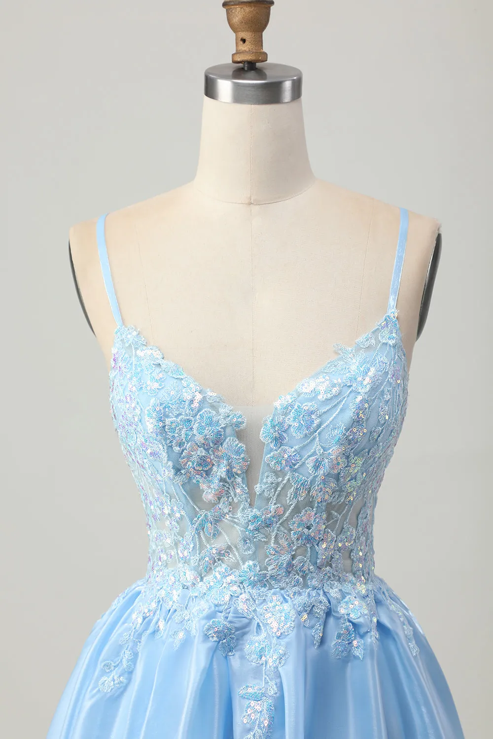 Blue A Line Sequins Corset Cut Out Short Homecoming Dress with Appliques sold by Zapaka product image thumbnail 4