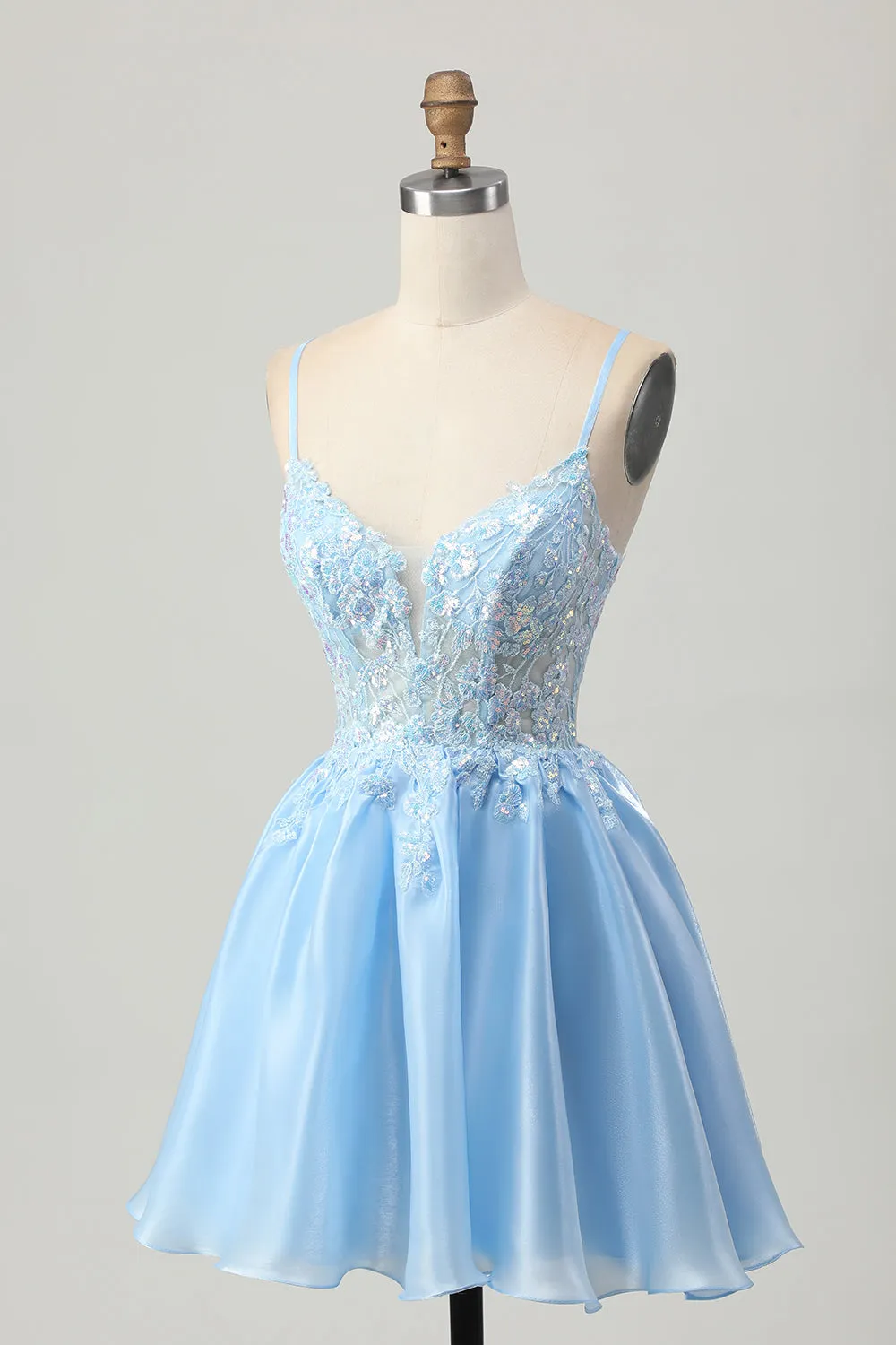 Blue A Line Sequins Corset Cut Out Short Homecoming Dress with Appliques sold by Zapaka product image thumbnail 3