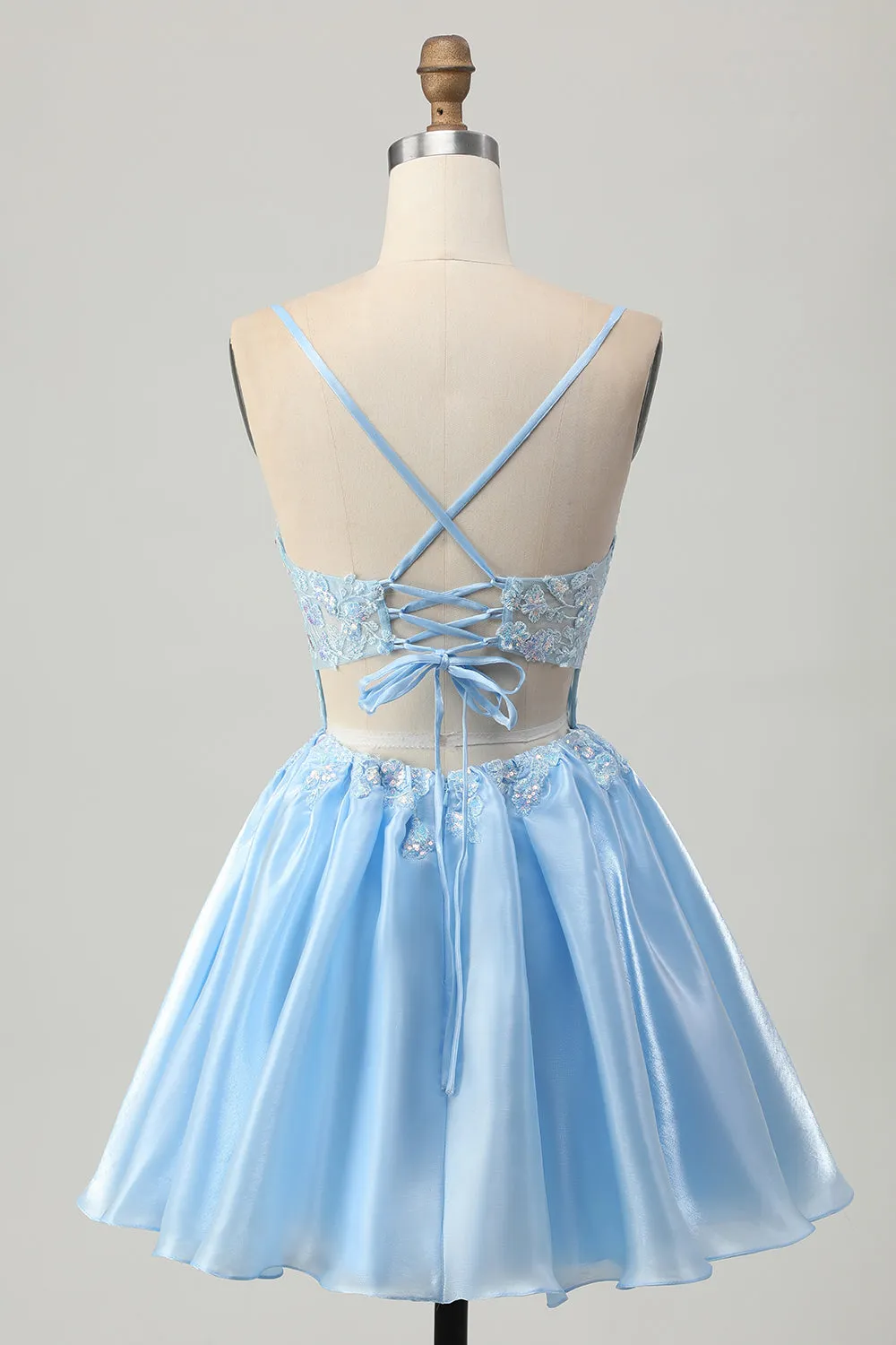 Blue A Line Sequins Corset Cut Out Short Homecoming Dress with Appliques sold by Zapaka product image thumbnail 2