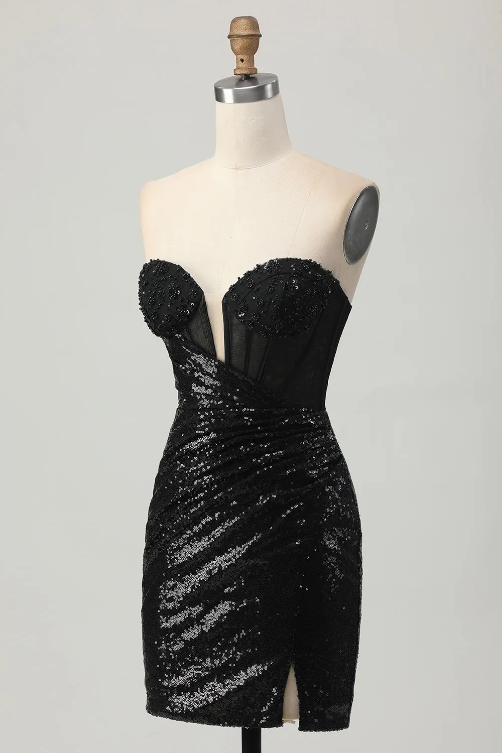 Black Bodycon Strapless Sequins Homecoming Dress with Slit sold by Zapaka product image thumbnail 3