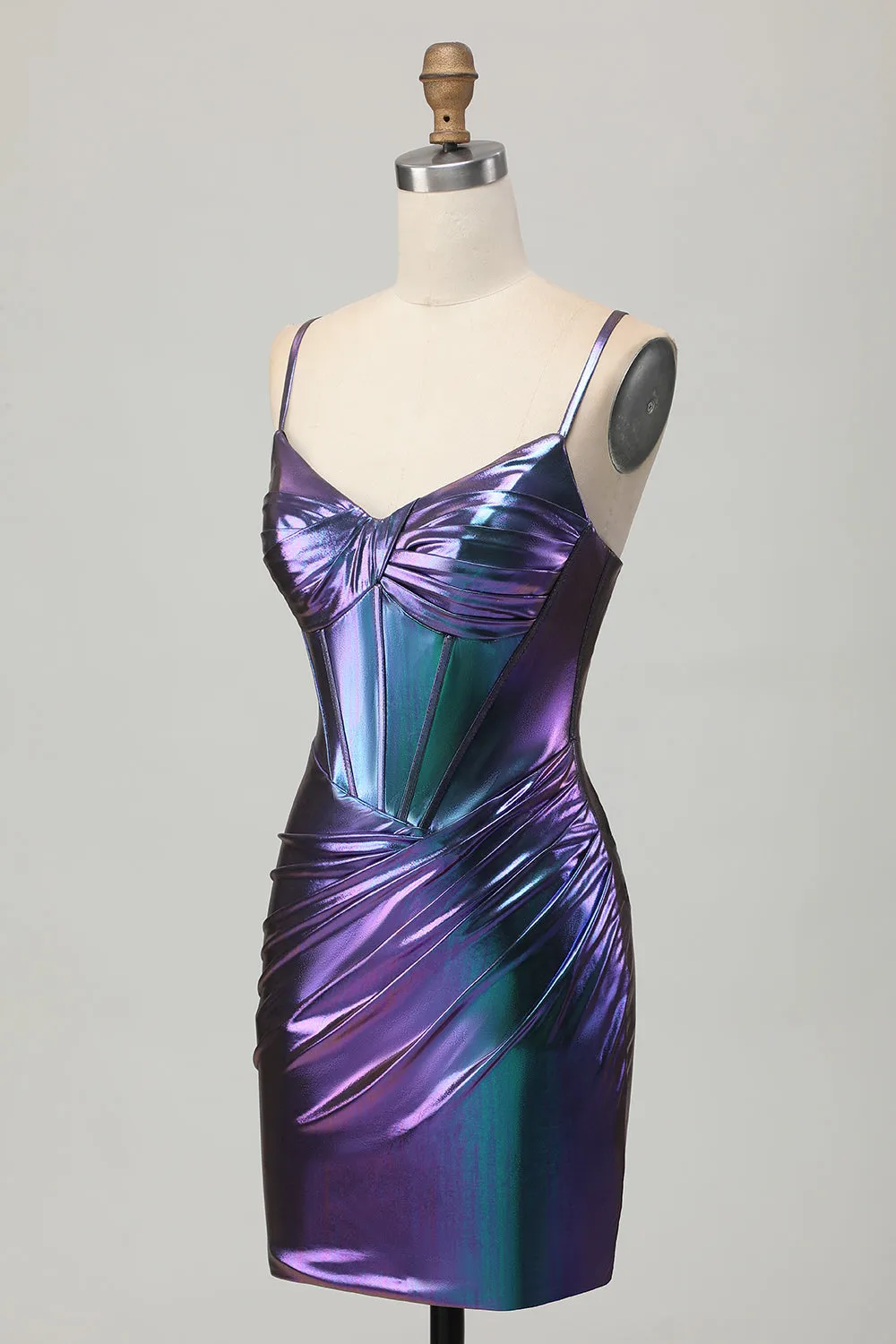 Blue Purple Bodycon Corset Ruched Metallic Homecoming Dress sold by Zapaka product image thumbnail 3