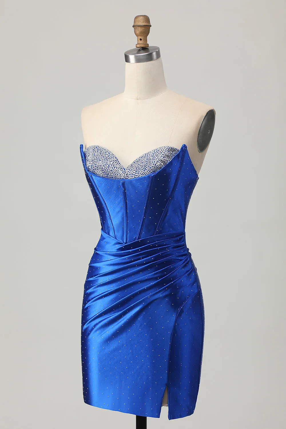Royal Blue Strapless Beaded Tight Homecoming Dress with Slit sold by Zapaka product image thumbnail 3