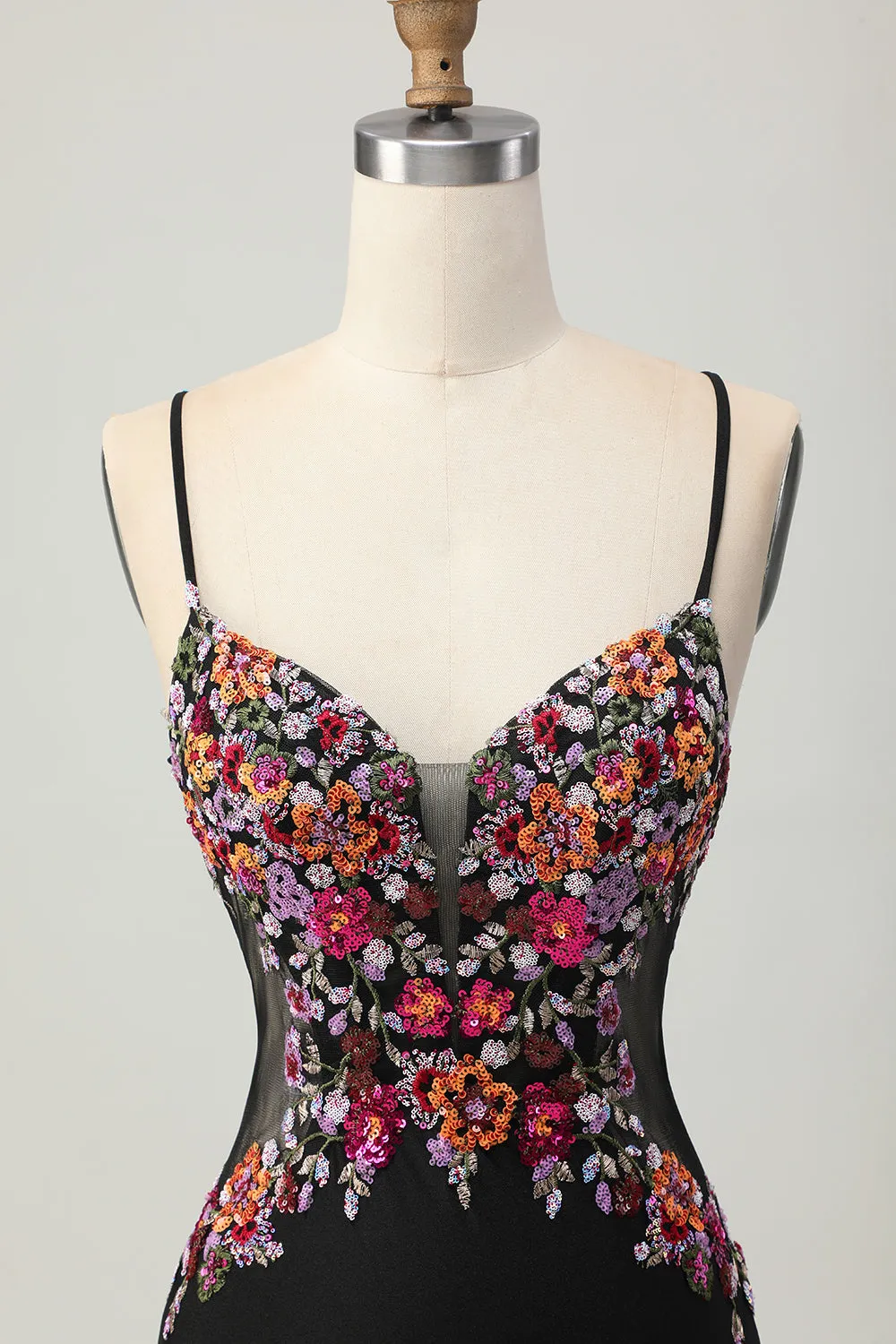 Black Bodycon Flower Spaghetti Straps Mini Homecoming Dress sold by Zapaka product image thumbnail 4