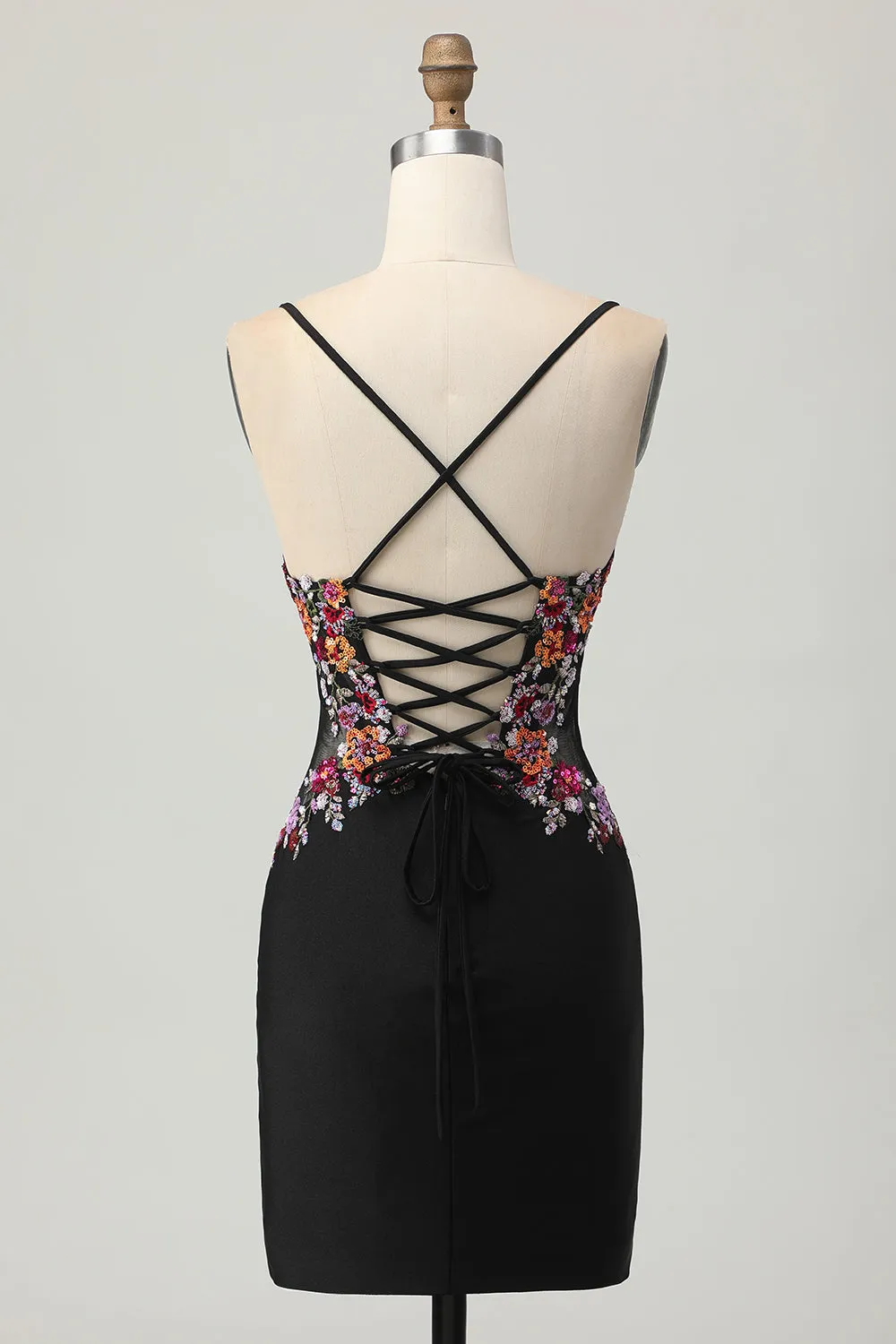 Black Bodycon Flower Spaghetti Straps Mini Homecoming Dress sold by Zapaka product image thumbnail 2