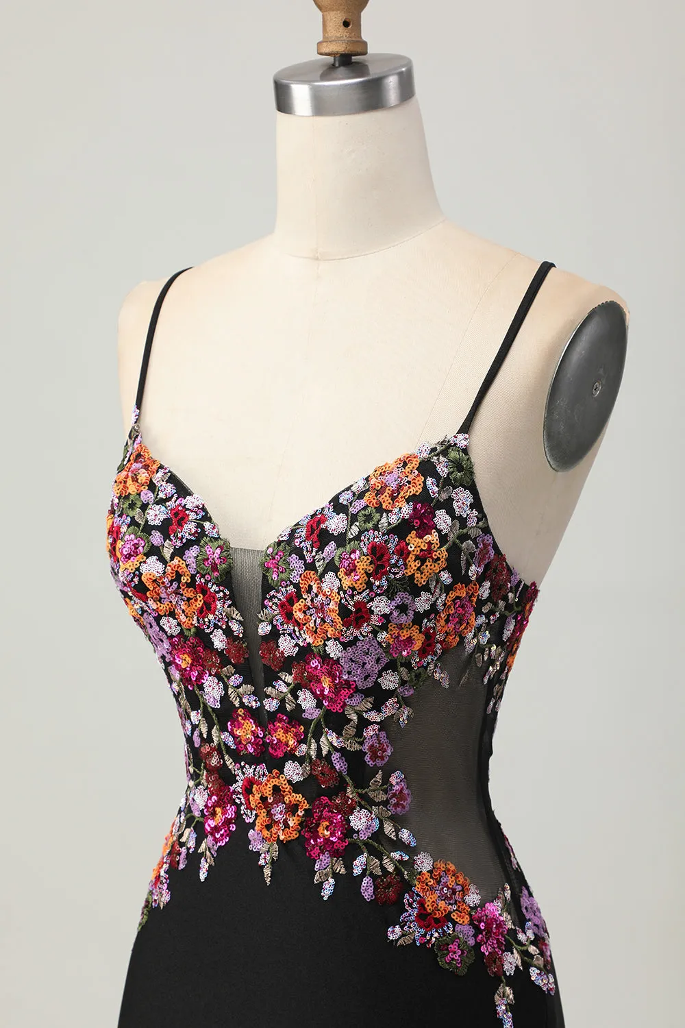 Black Bodycon Flower Spaghetti Straps Mini Homecoming Dress sold by Zapaka product image thumbnail 5