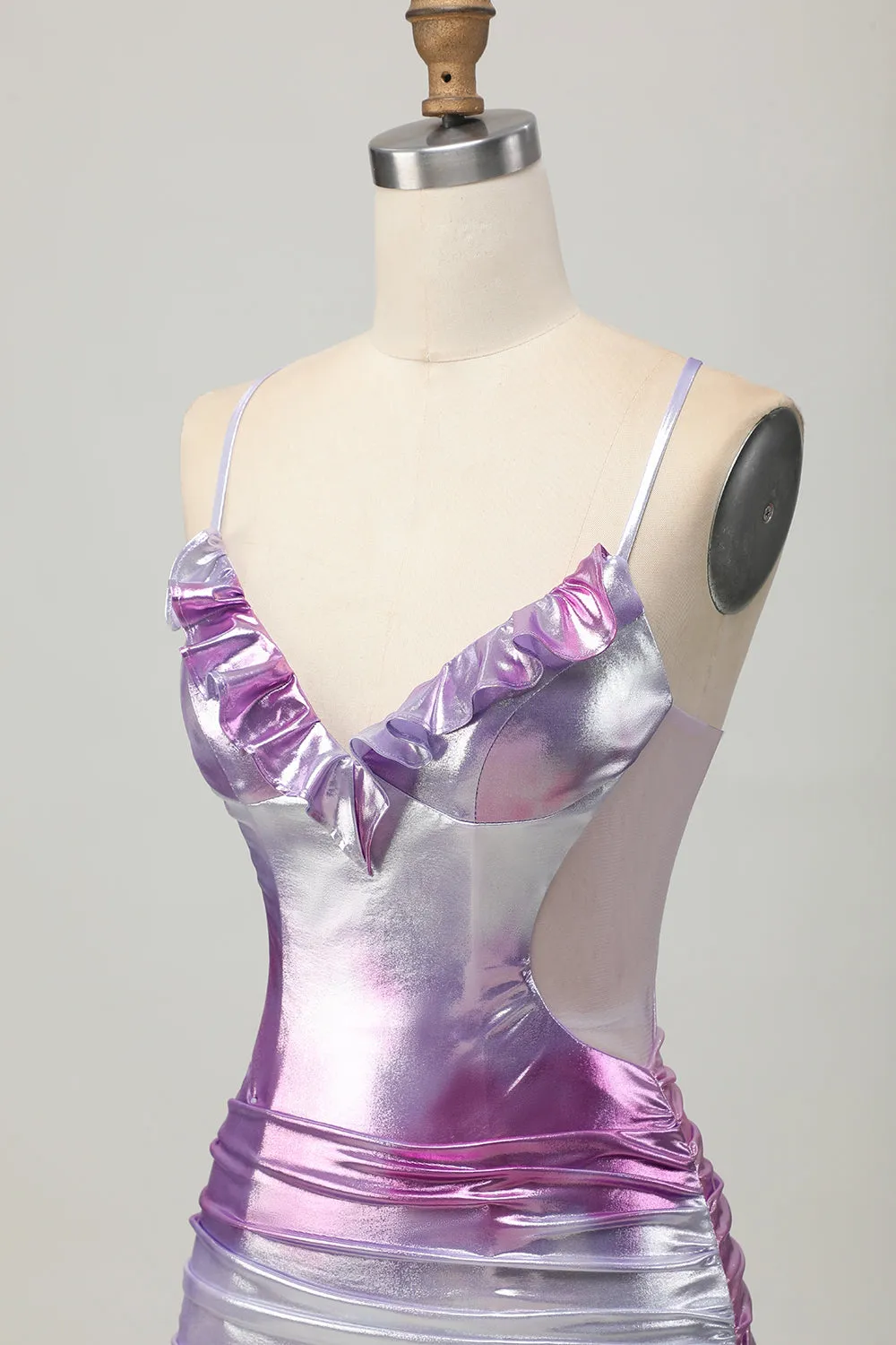 Silver Purple Bodycon Ruffled V Neck Homecoming Dress sold by Zapaka product image thumbnail 5