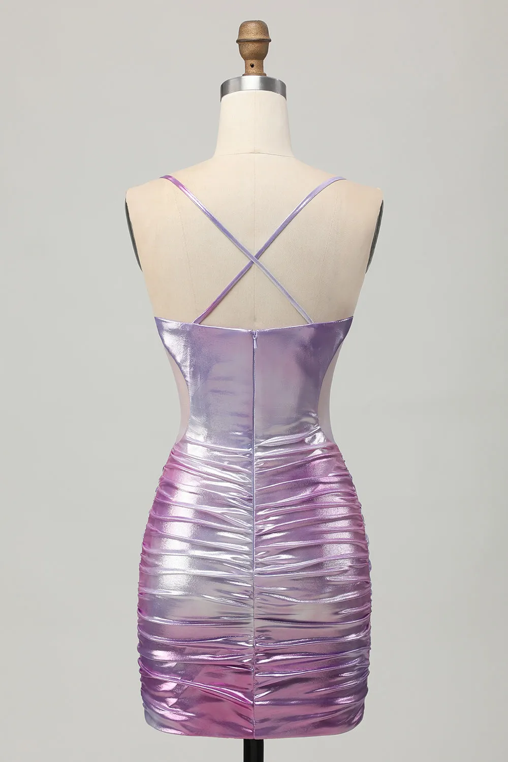 Silver Purple Bodycon Ruffled V Neck Homecoming Dress sold by Zapaka product image thumbnail 2