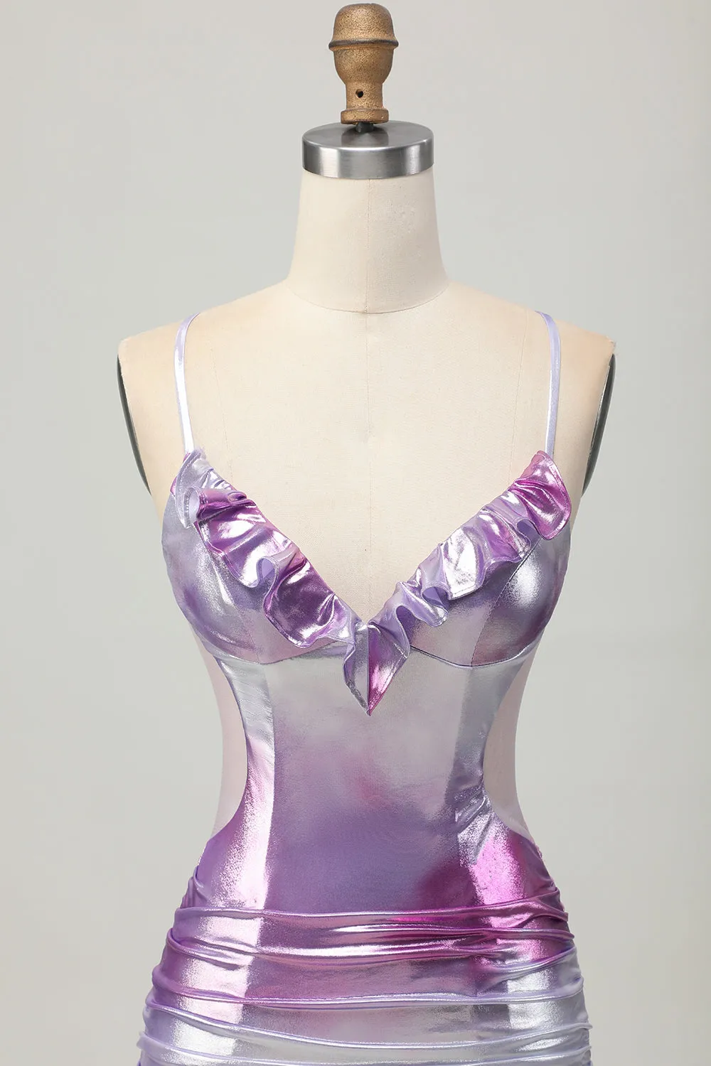 Silver Purple Bodycon Ruffled V Neck Homecoming Dress sold by Zapaka product image thumbnail 4