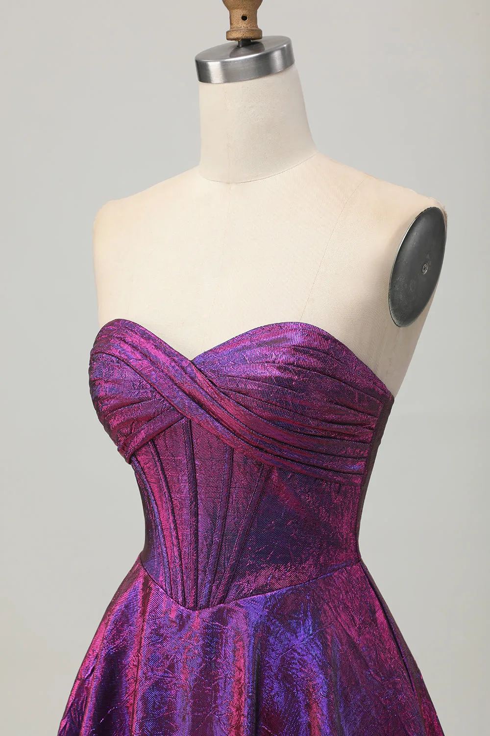 Metallic Dark Purple Strapless Corset Short Homecoming Dress sold by Zapaka product image thumbnail 5