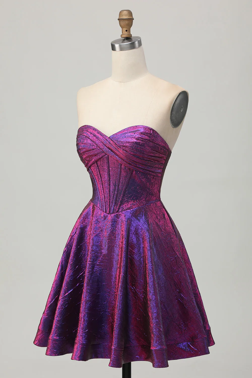 Metallic Dark Purple Strapless Corset Short Homecoming Dress sold by Zapaka product image thumbnail 3