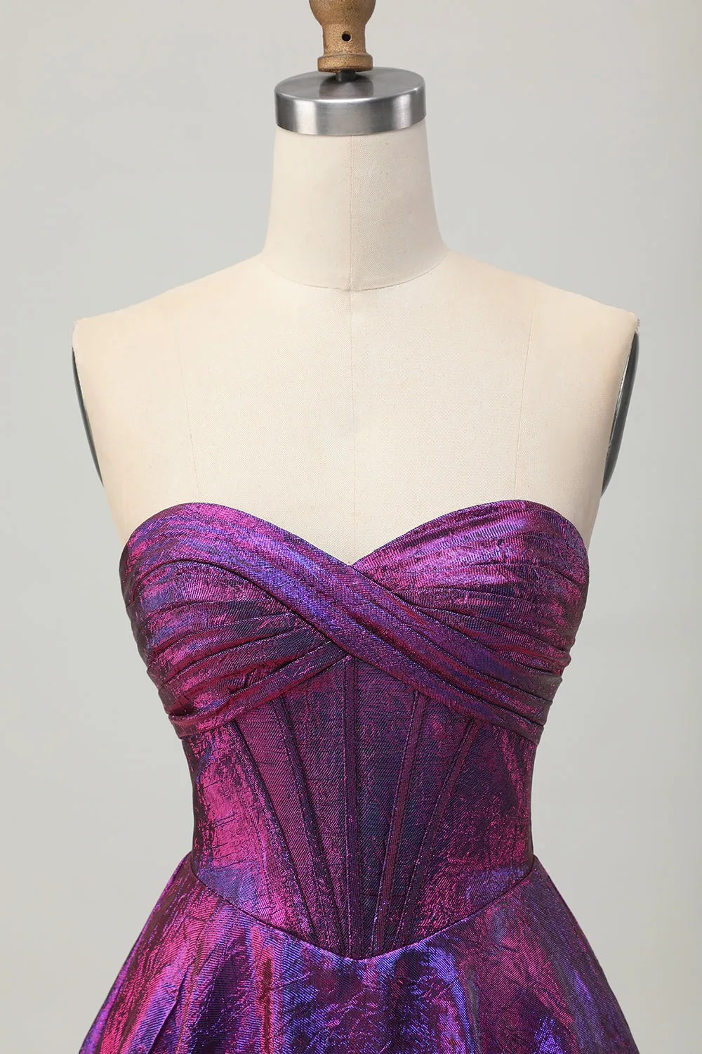 Metallic Dark Purple Strapless Corset Short Homecoming Dress sold by Zapaka product image thumbnail 4