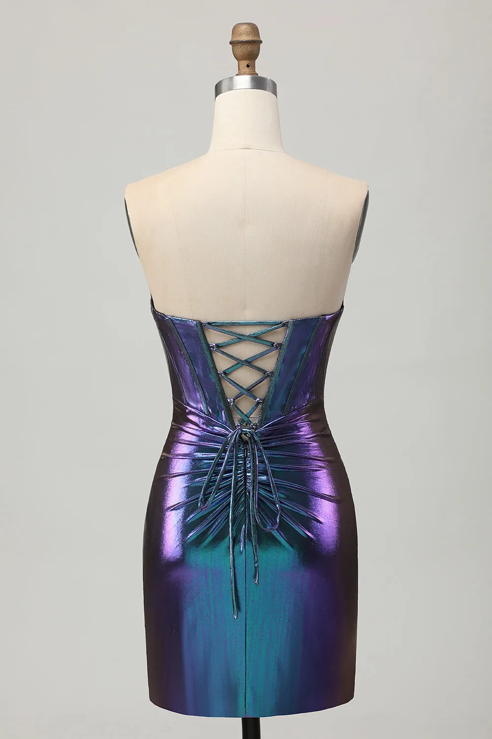 Metallic Blue Purple Strapless Cut Out Corset Tight Homecoming Dress sold by Zapaka product image thumbnail 2