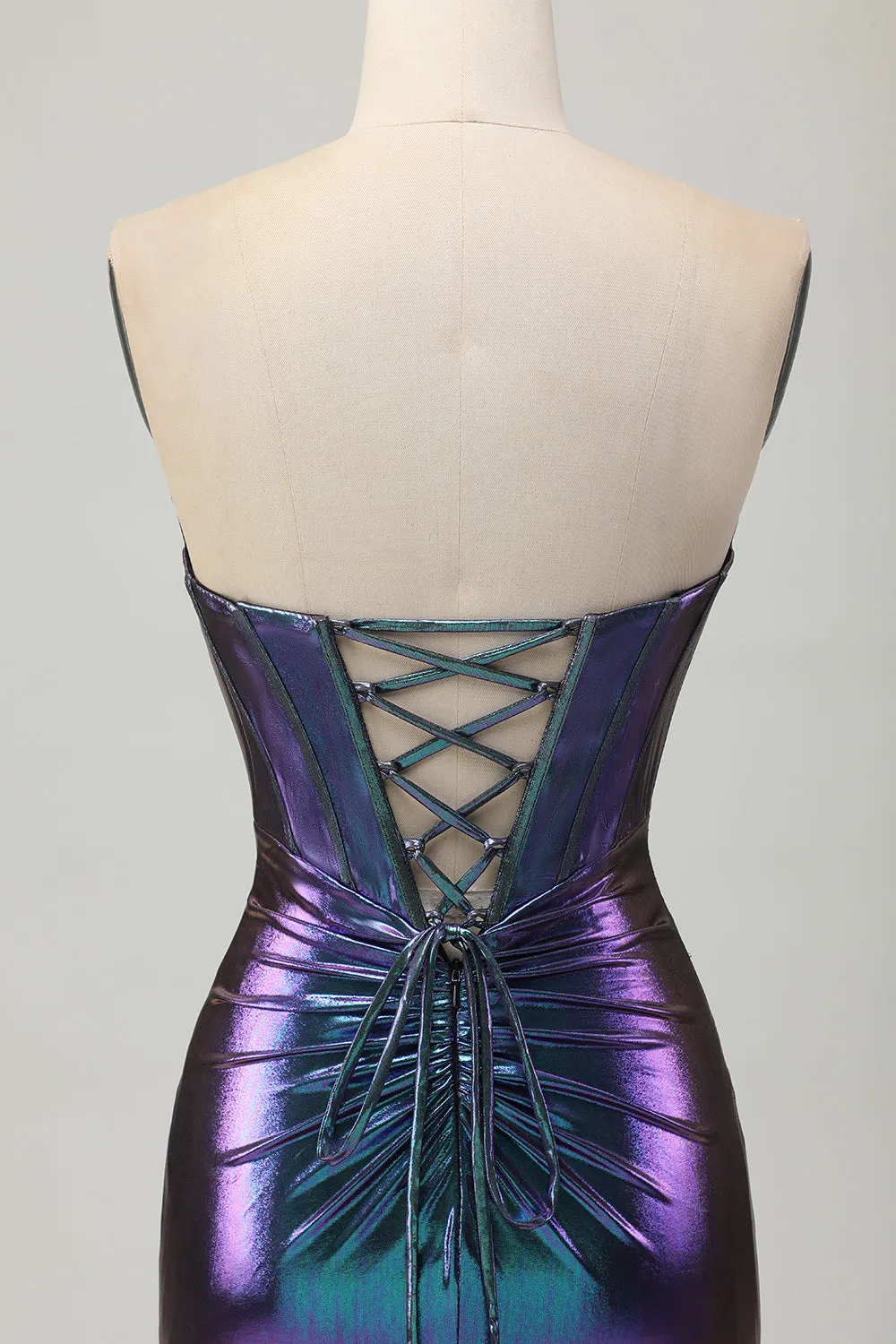 Metallic Blue Purple Strapless Cut Out Corset Tight Homecoming Dress sold by Zapaka product image thumbnail 5