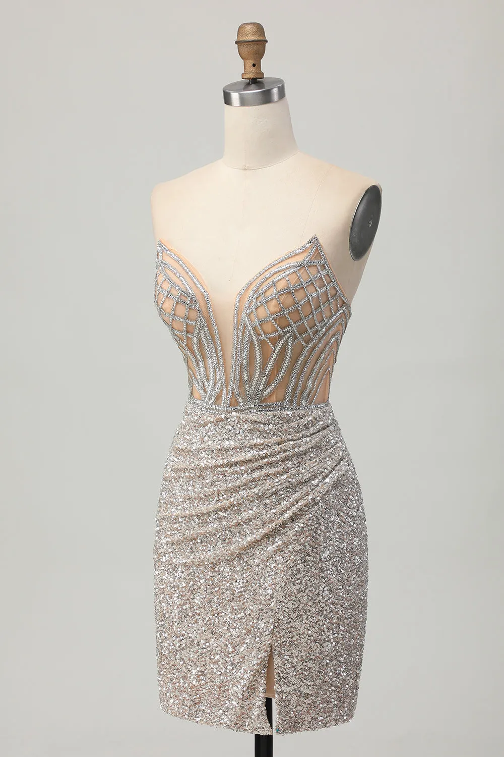 Silver Strapless Bodycon Sequins Homecoming Dress with Slit sold by Zapaka product image thumbnail 3