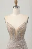 Silver Strapless Bodycon Sequins Homecoming Dress with Slit sold by Zapaka