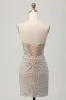 Silver Strapless Bodycon Sequins Homecoming Dress with Slit sold by Zapaka