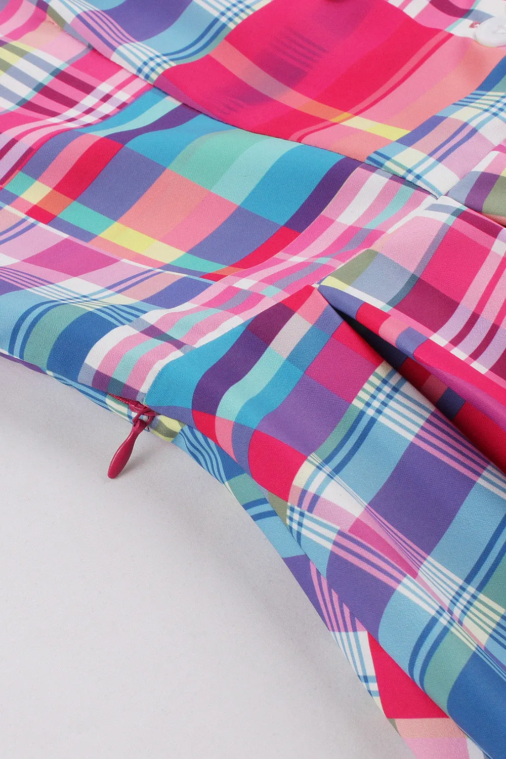 Pink Button Half Sleeves Plaid 1950s Dress sold by Zapaka product image thumbnail 4