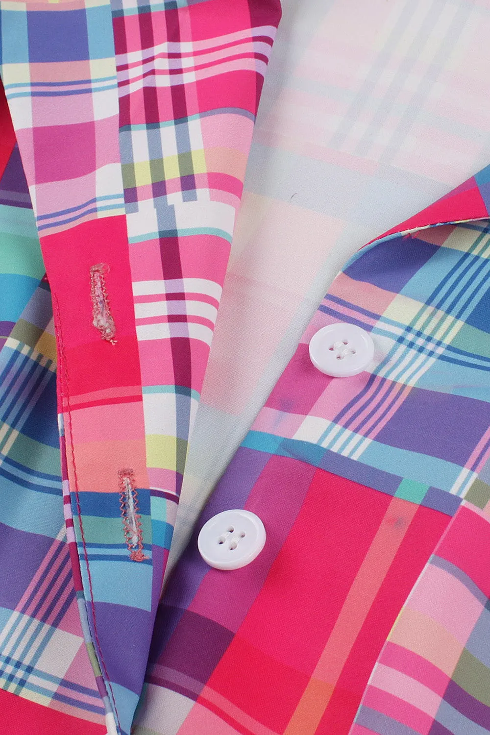 Pink Button Half Sleeves Plaid 1950s Dress sold by Zapaka product image thumbnail 5