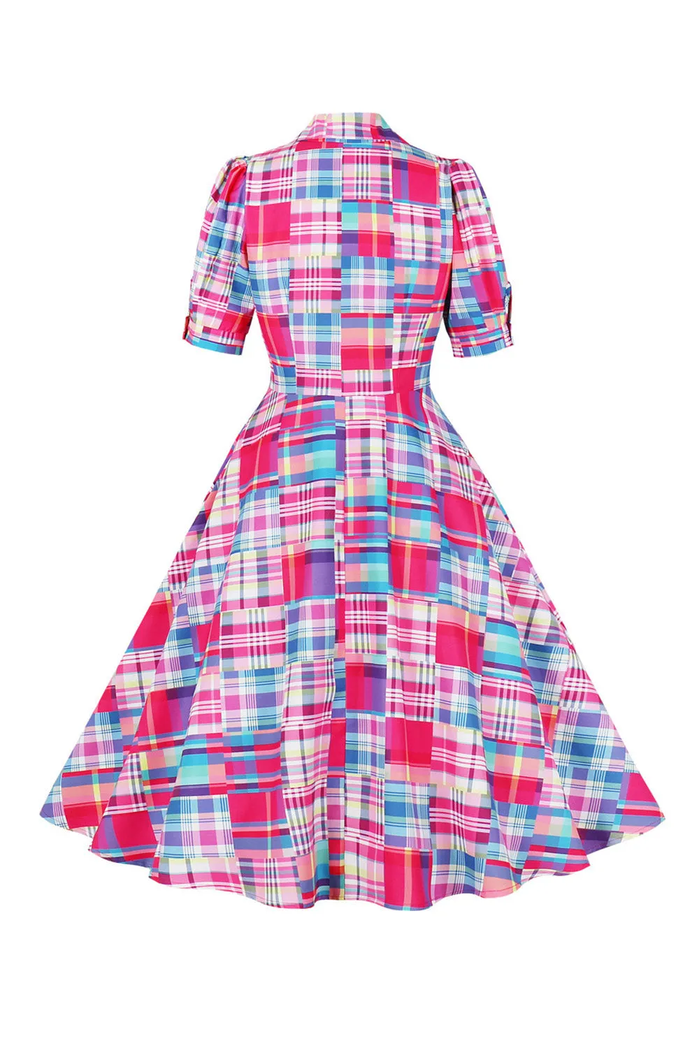Pink Button Half Sleeves Plaid 1950s Dress sold by Zapaka product image thumbnail 2