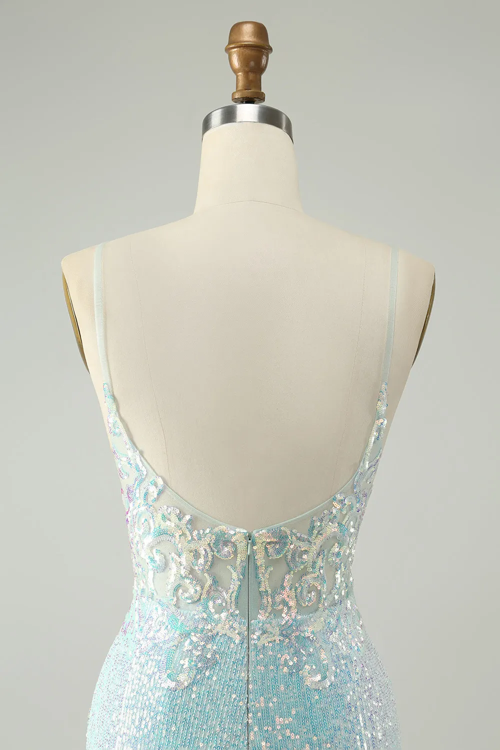 Sparkly Light Blue Spaghetti Straps Tight Short Homecoming Dress with Slit sold by Zapaka product image thumbnail 5