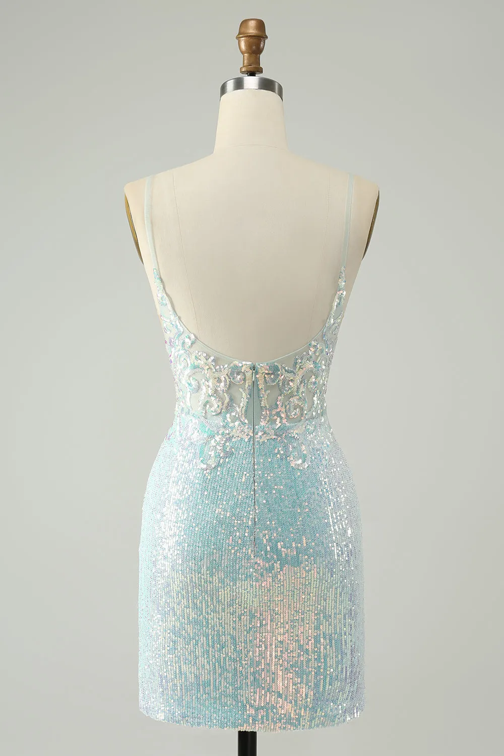 Sparkly Light Blue Spaghetti Straps Tight Short Homecoming Dress with Slit sold by Zapaka product image thumbnail 2