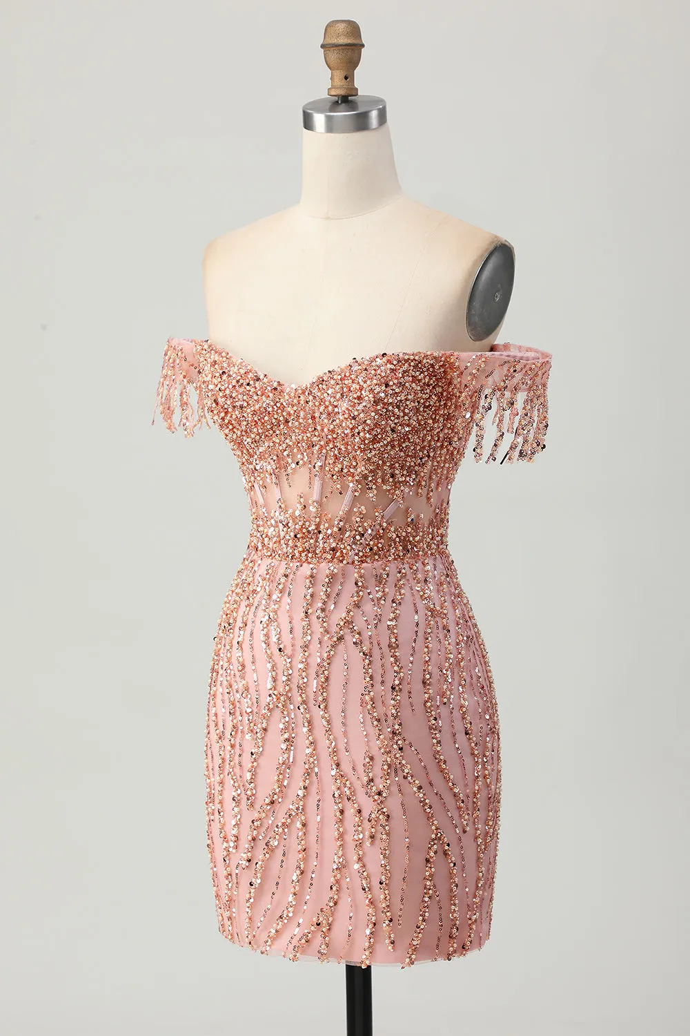 Dusty Rose Bodycon Off The Shoulder Corset Short Homecoming Dress with Beading sold by Zapaka product image thumbnail 3
