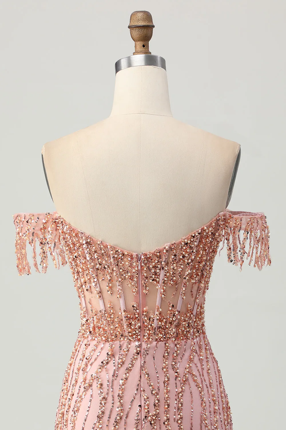 Dusty Rose Bodycon Off The Shoulder Corset Short Homecoming Dress with Beading sold by Zapaka product image thumbnail 5